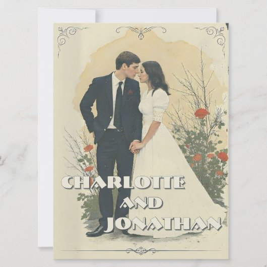 Romantische Vintage Trouwkoppel Kunst (Voorkant)