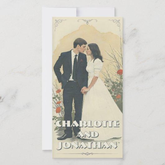 Romantische Vintage Trouwkoppel Kunst (Voorkant)