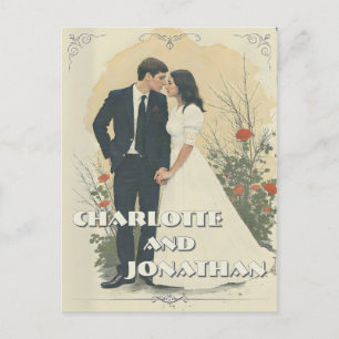 Romantische Vintage Trouwkoppel Kunst Feestdagenkaart