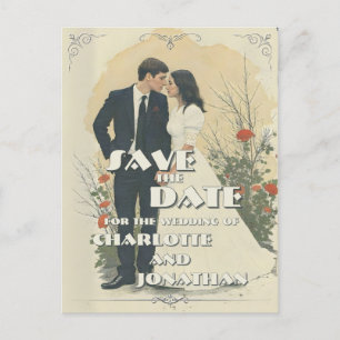Romantische Vintage Trouwpaar Kunst Vakantie Postc Feestdagenkaart