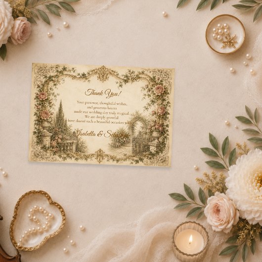 Romantische Vintage Tuin Bruiloft Bedankkaart