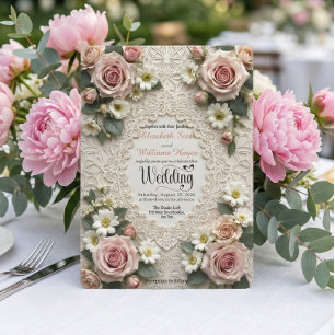 Romantische Vintage Tuin Roos & Madeliefjes Bruilo Kaart