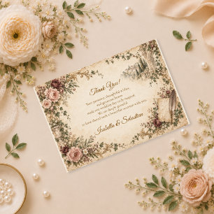 Romantische Vintage Tuinbruiloft Bedankkaart
