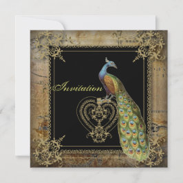 romantische vintage turquoise turkoois pauwenbruil kaart