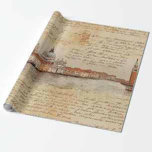 Romantische vintage Venetië-kunst met script Cadeaupapier
