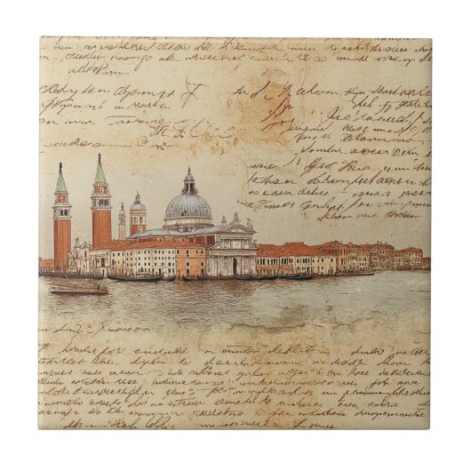Romantische vintage Venetië-kunst met script Tegeltje (Voorkant)