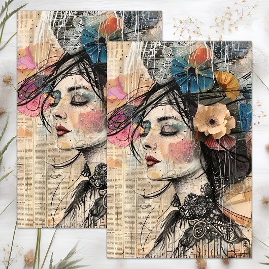 ROMANTISCHE VINTAGE VROUW DECOUPAGE TISSUEPAPIER