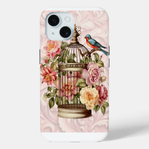 Romantische vintage waterverf bloemkooi iPhone 15 case