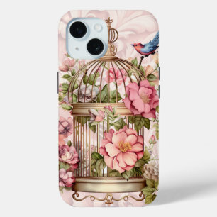 Romantische vintage waterverf bloemkooi iPhone 15 case