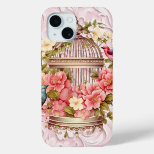 Romantische vintage waterverf bloemkooi iPhone 15 case