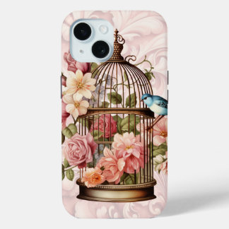 Romantische vintage waterverf bloemkooi iPhone 15 case
