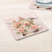 Romantische vintage waterverf bloemkooi kartonnen onderzetters (Schuin)