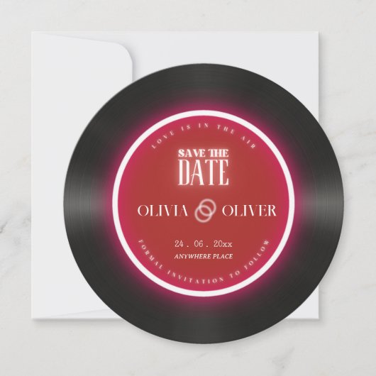 Romantische vinyl plaat huwelijksaankondiging save the date (Voorkant)