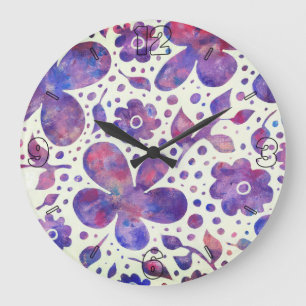 Romantische Violet Flowers en Leaves Original Art Grote Klok