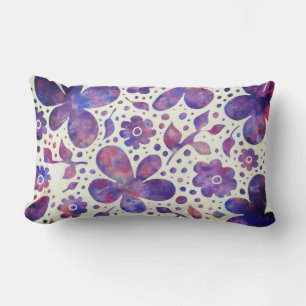 Romantische Violet Flowers en Leaves Original Art Kussen
