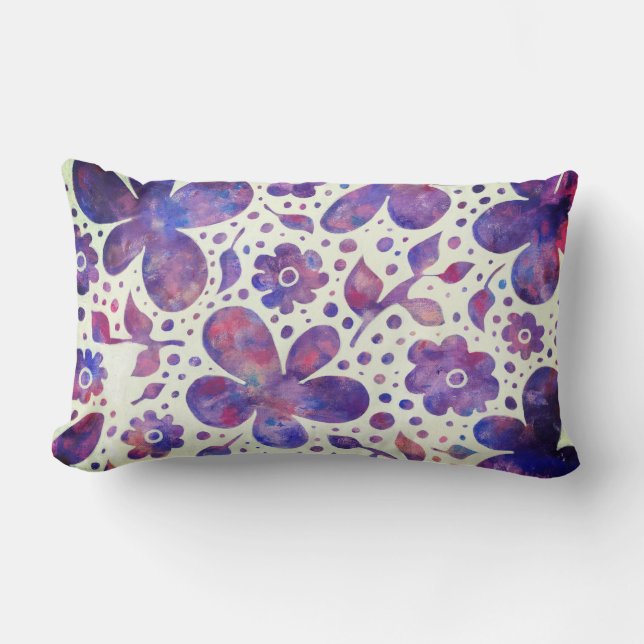 Romantische Violet Flowers en Leaves Original Art Kussen (Voorkant)