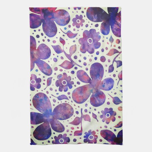 Romantische Violet Flowers en Leaves Original Art Theedoek (Verticaal)