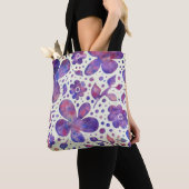 Romantische Violet Flowers en Leaves Original Art Tote Bag (Dichtbij)