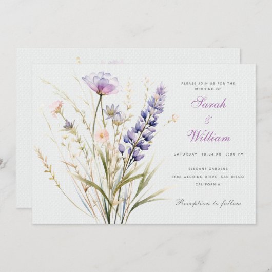 Romantische violette bloem bruiloft uitnodiging (Voorkant / Achterkant)