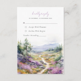 Romantische violette bloemen bos Bruiloft RSVP Kaa Informatiekaartje