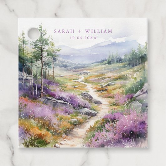 Romantische violette bloemen bruiloft gunst Labels (Voorkant)