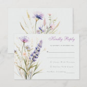 Romantische violette bloemenbruiloft RSVP Kaart (Voorkant / Achterkant)