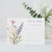 Romantische violette bloemenbruiloft RSVP Kaart (Staand voorkant)