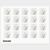 Romantische violette bloemenbruiloft vierkante sticker (Vel)