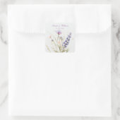 Romantische violette bloemenbruiloft vierkante sticker (Tas)