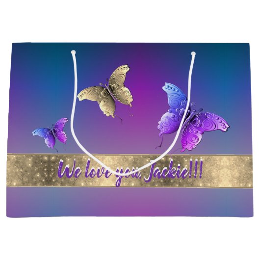 Romantische vlinder blauw groot cadeauzakje (Voorkant)