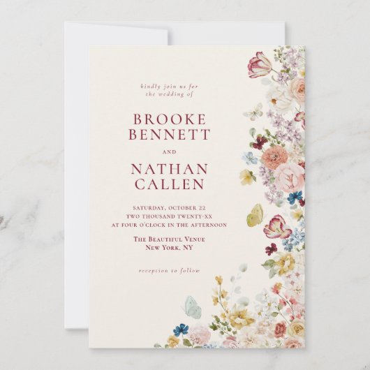 Romantische vlinder Bloemen Border Wedding Kaart (Voorkant)