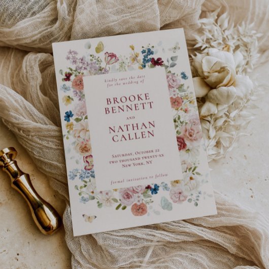 Romantische vlinder Bloemen Lijst bruiloft Save The Date