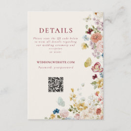 Romantische Vlinder Bloemenrand Huwelijks QR-code Informatiekaartje