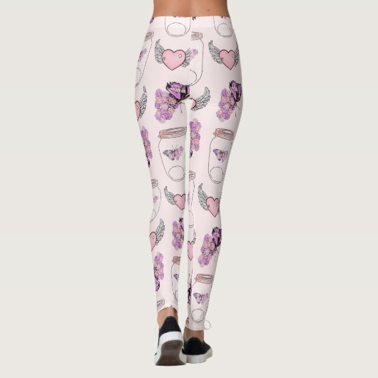 Romantische vlinder en hart pot ontwerp Leggings (Achterkant)