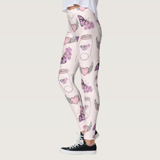 Romantische vlinder en hart pot ontwerp Leggings (Links)