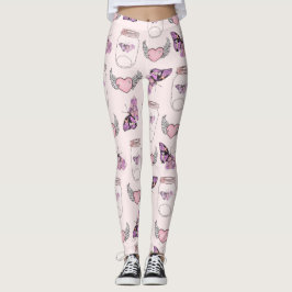 Romantische vlinder en hart pot ontwerp Leggings