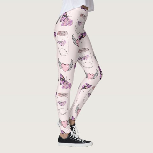 Romantische vlinder en hart pot ontwerp Leggings (Rechts)