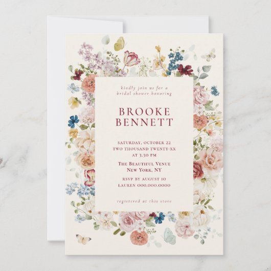 Romantische vlinder Floral Lijst Vrijgezellenfeest Kaart (Voorkant)