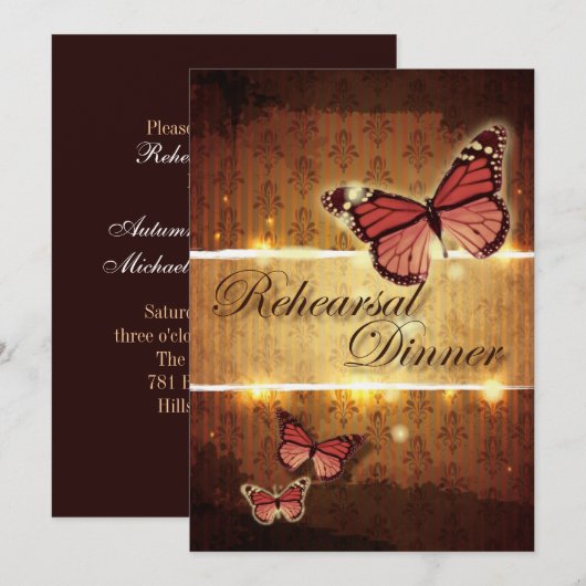 Romantische vlinder vallen bruiloft repetitie dine kaart (Voorkant / Achterkant)