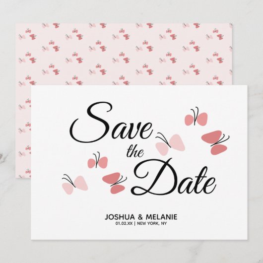 Romantische Vlinders Roze Save the Dates  (Voorkant / Achterkant)