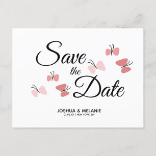 Romantische Vlinders Roze Save the Dates  Briefkaart