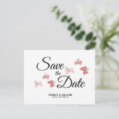 Romantische Vlinders Roze Save the Dates Briefkaart (Staand voorkant)