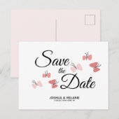 Romantische Vlinders Roze Save the Dates Briefkaart (Voorkant / Achterkant)