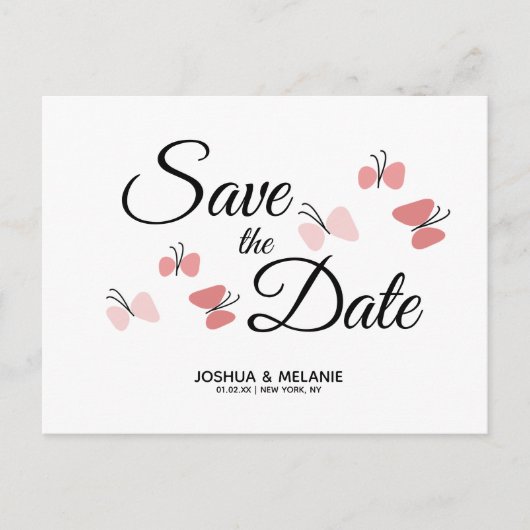 Romantische Vlinders Roze Save the Dates Briefkaart (Voorkant)