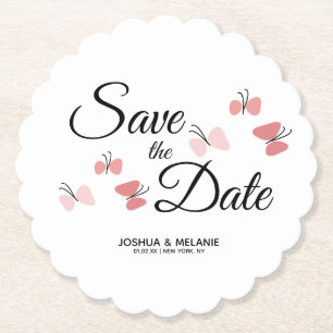 Romantische Vlinders Roze Save the Dates  Kartonnen Onderzetters