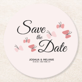 Romantische Vlinders Roze Save the Dates Ronde Kartonnen Onderzetter