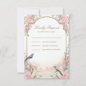 Romantische Vogels Blush Roze Bloemen Bruiloft RSVP Kaartje (Voorkant)