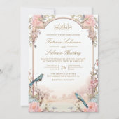 Romantische Vogels Blush Roze Bloemen Moslim Bruil Kaart (Voorkant)