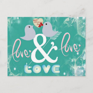 Romantische  vogels, Cupid & Heart op Zee Groen Feestdagenkaart