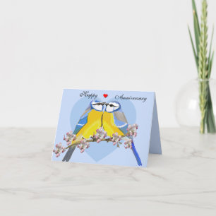 Romantische vogels, Cyanistes Caeruleus jubileum Kaart